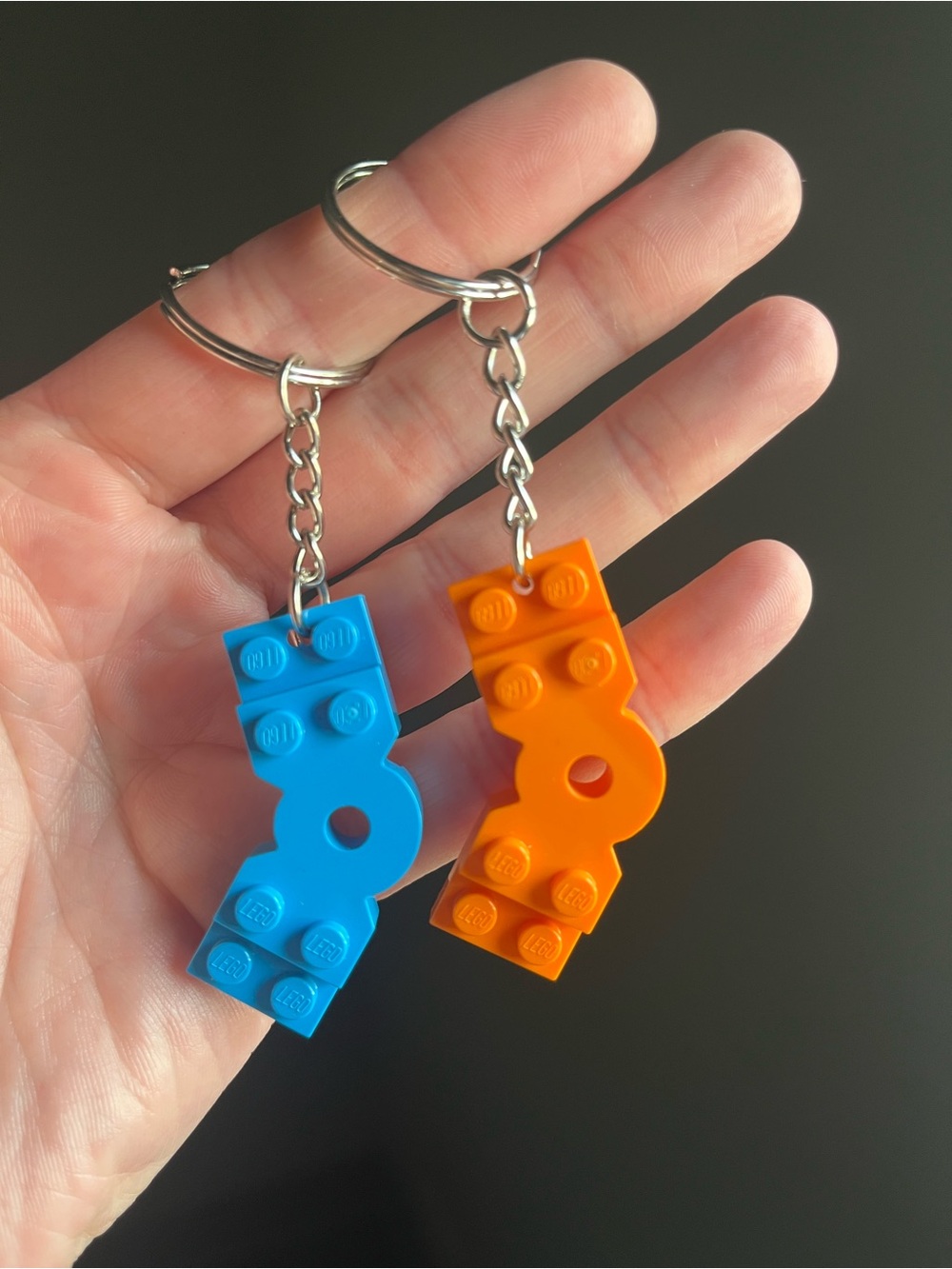 Blue or Orange LEGO Block Keychain - pick 1